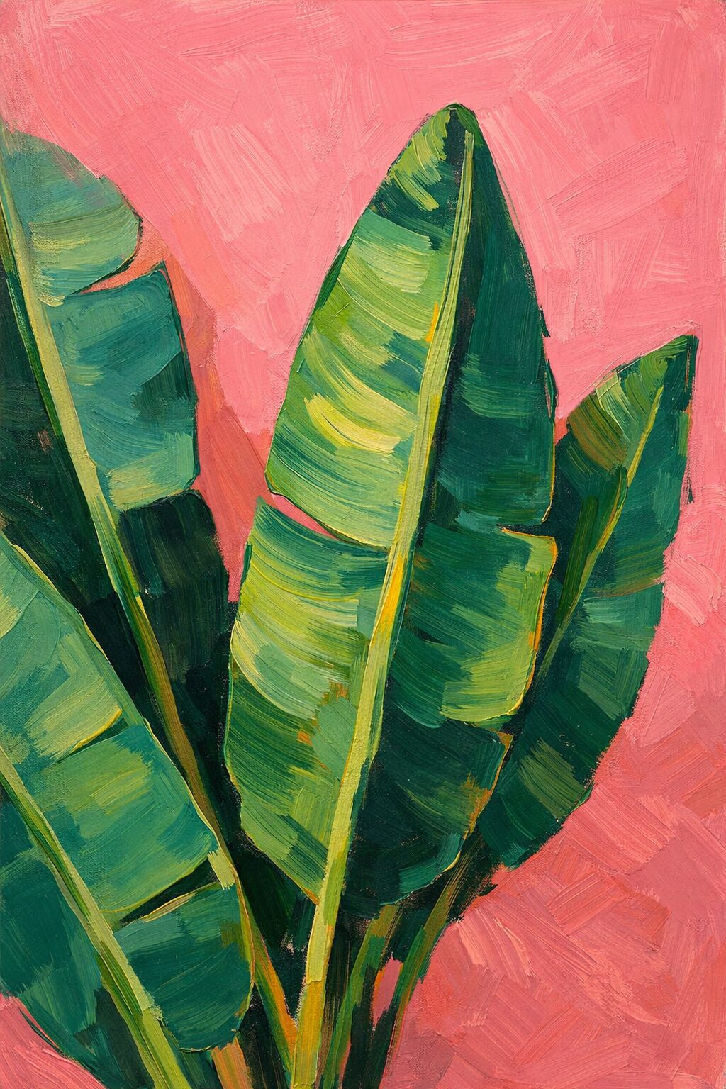 painting of palm leaves on pink background